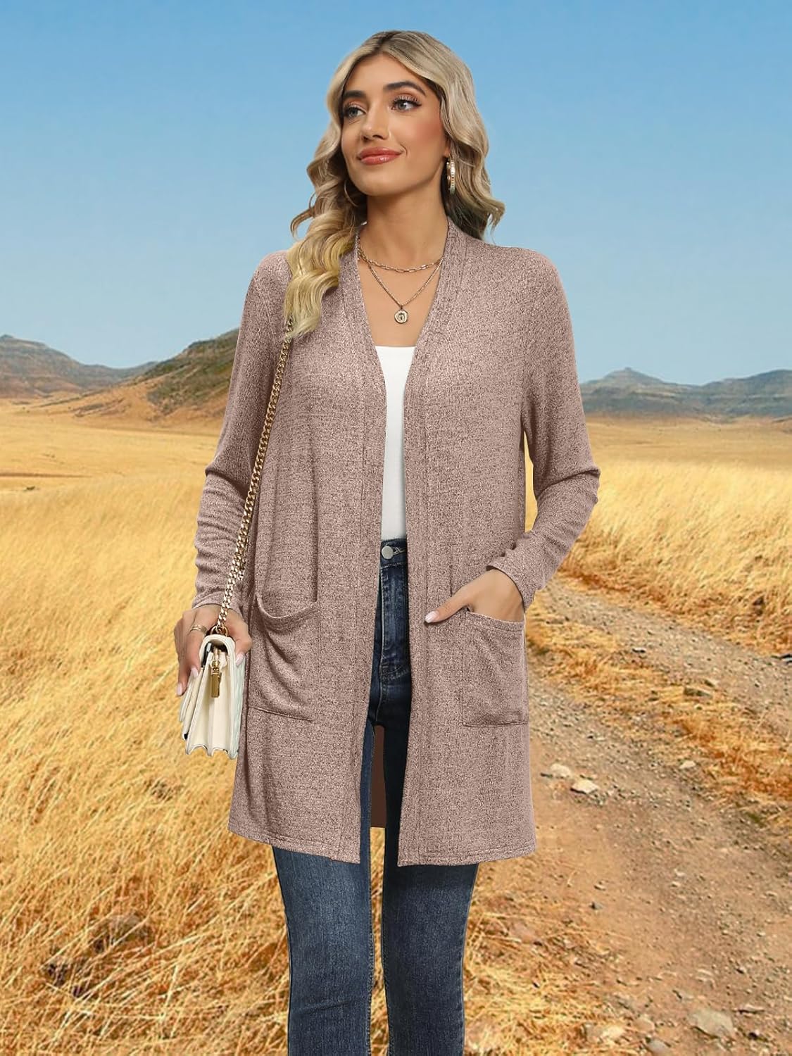 DB MOON Womens Long Cardigan 2026 Fall Lightweight Long Sleeve Open Front Sweater with Pockets - Image 4