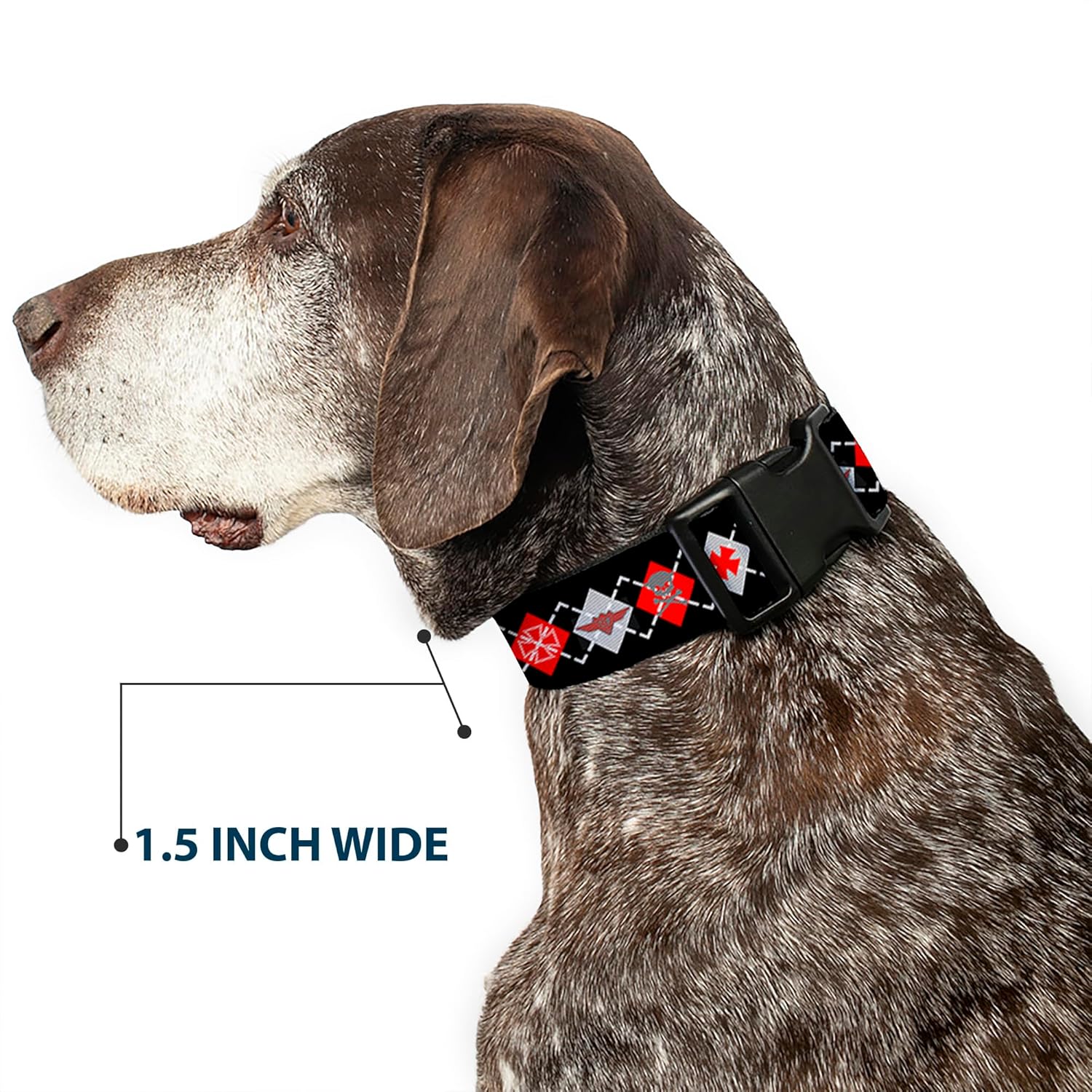 Buckle-Down PC-W30237-WM Bd Argyle Black/Red/Gray Plastic Clip Collar, Wide Medium/16-23"