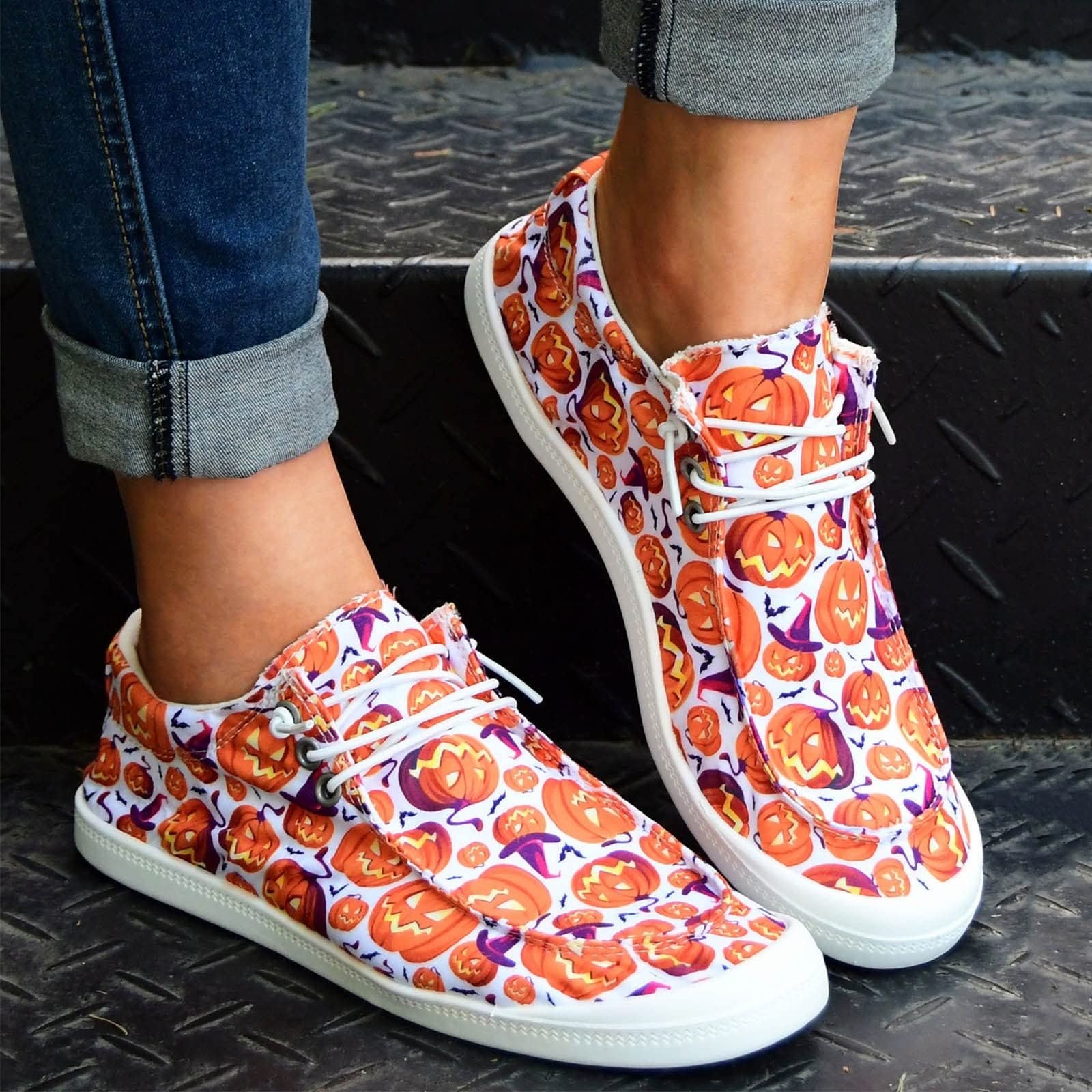 Zapatos para mujer, mocasines para mujer, zapatos de mujer, estampado de Halloween, de lona, planos, suaves, vulcanizados, casuales