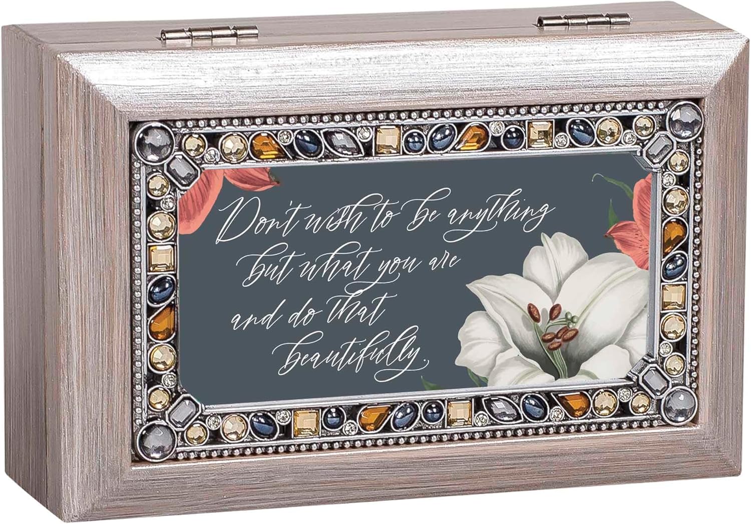 Cottage Garden Musical Trinket Photo Jewelry Box Plays Tune You Light Up My Life 4 x 6 Inch Acrylic and Glass Don’t Wish to Be Anything but What You are