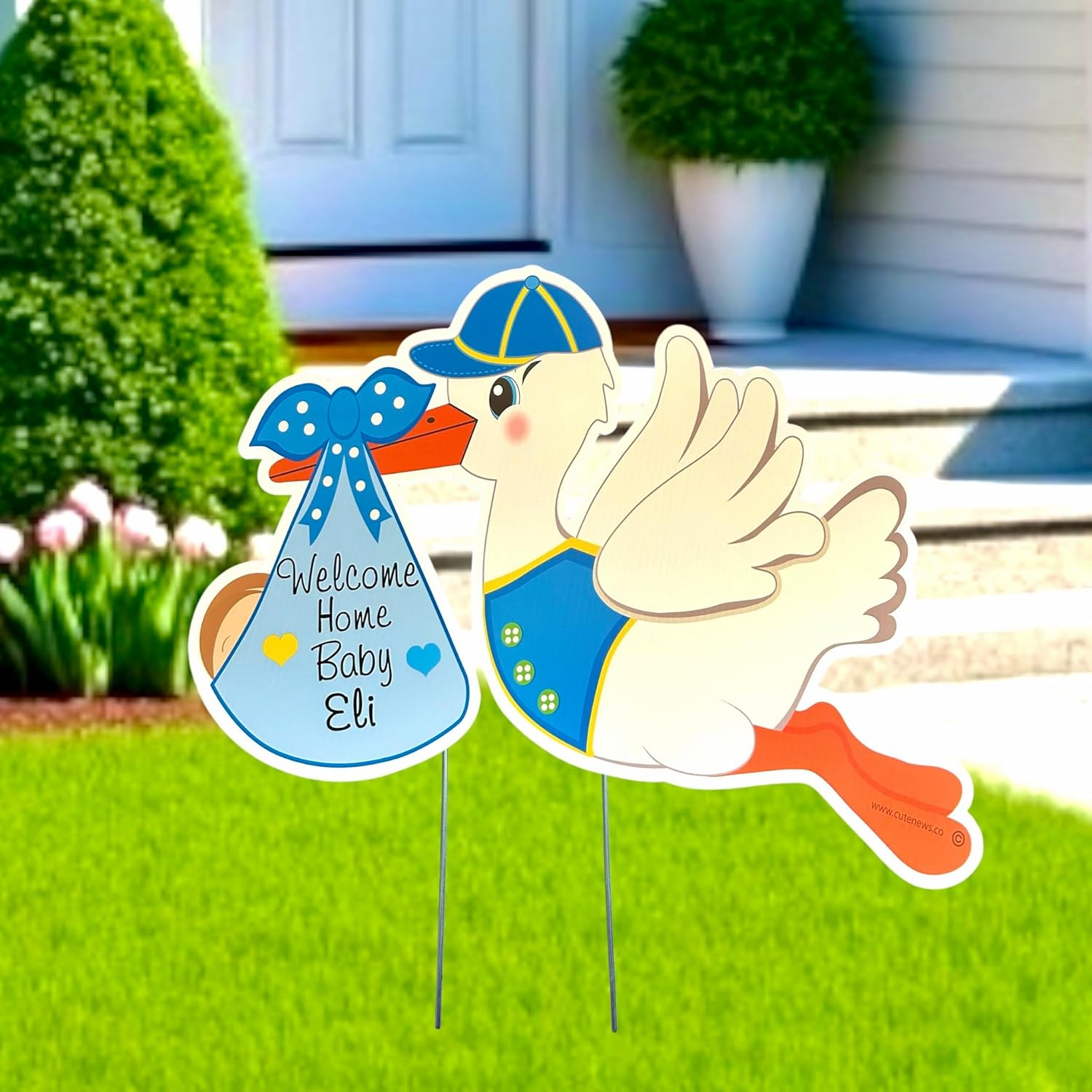 Welcome Home Baby, Its a Boy Stork Sign, Personalized Newborn Yard Decoration, Outdoor Birth Arrival Announcement, Custom Name Lawn Card, Shower Party Wreath Decor, Gift, Blue