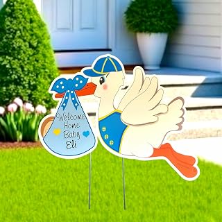 Welcome Home Baby, Its a Boy Stork Sign, Personalized Newborn Yard Decoration, Outdoor Birth Arrival Announcement, Custom Name Lawn Card, Shower Party Wreath Decor, Gift, Blue