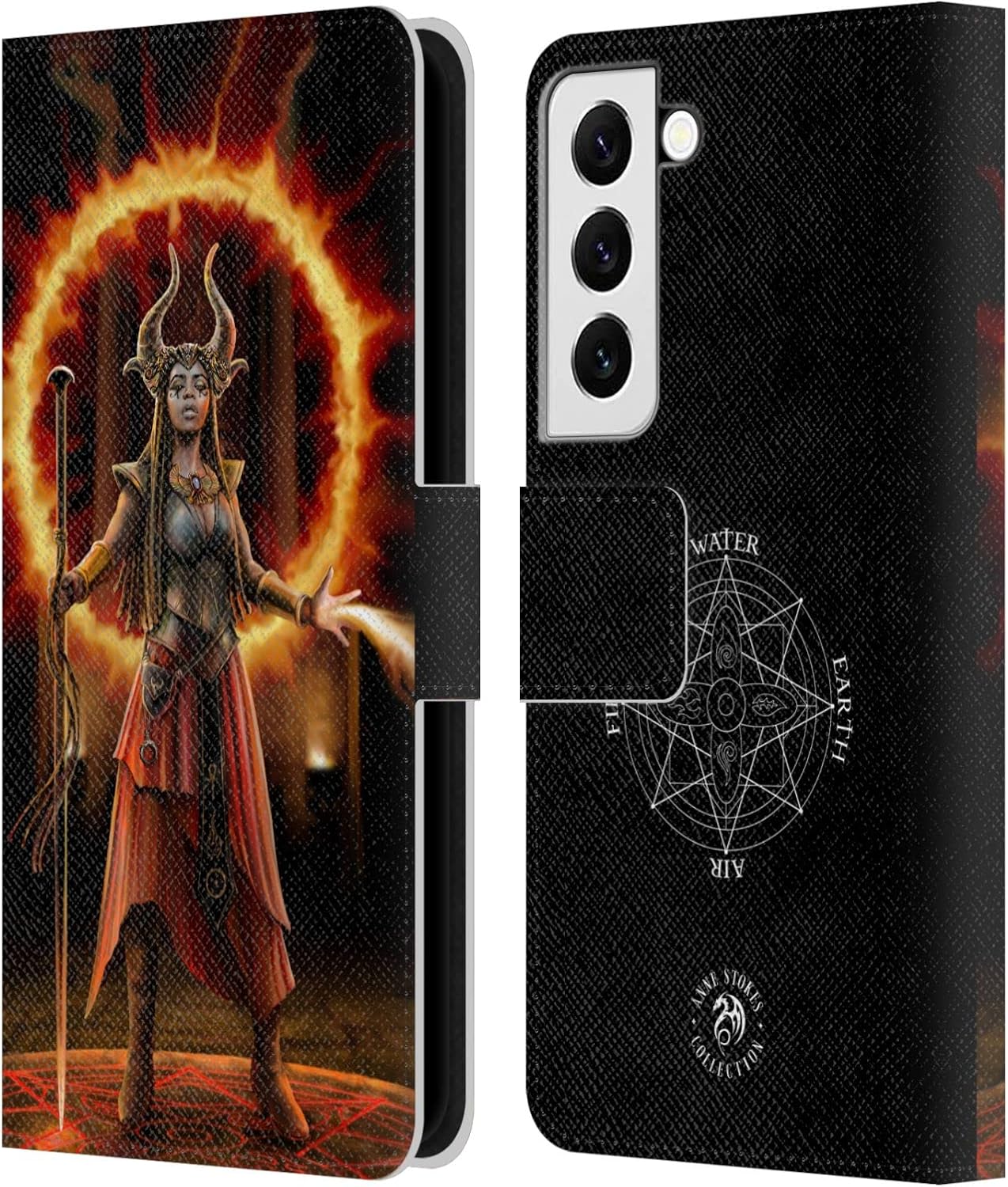 Head Case Designs Officially Licensed Anne Stokes Fire Female Elementals Leather Wallet Case Compatible with Samsung Galaxy S22 5G
