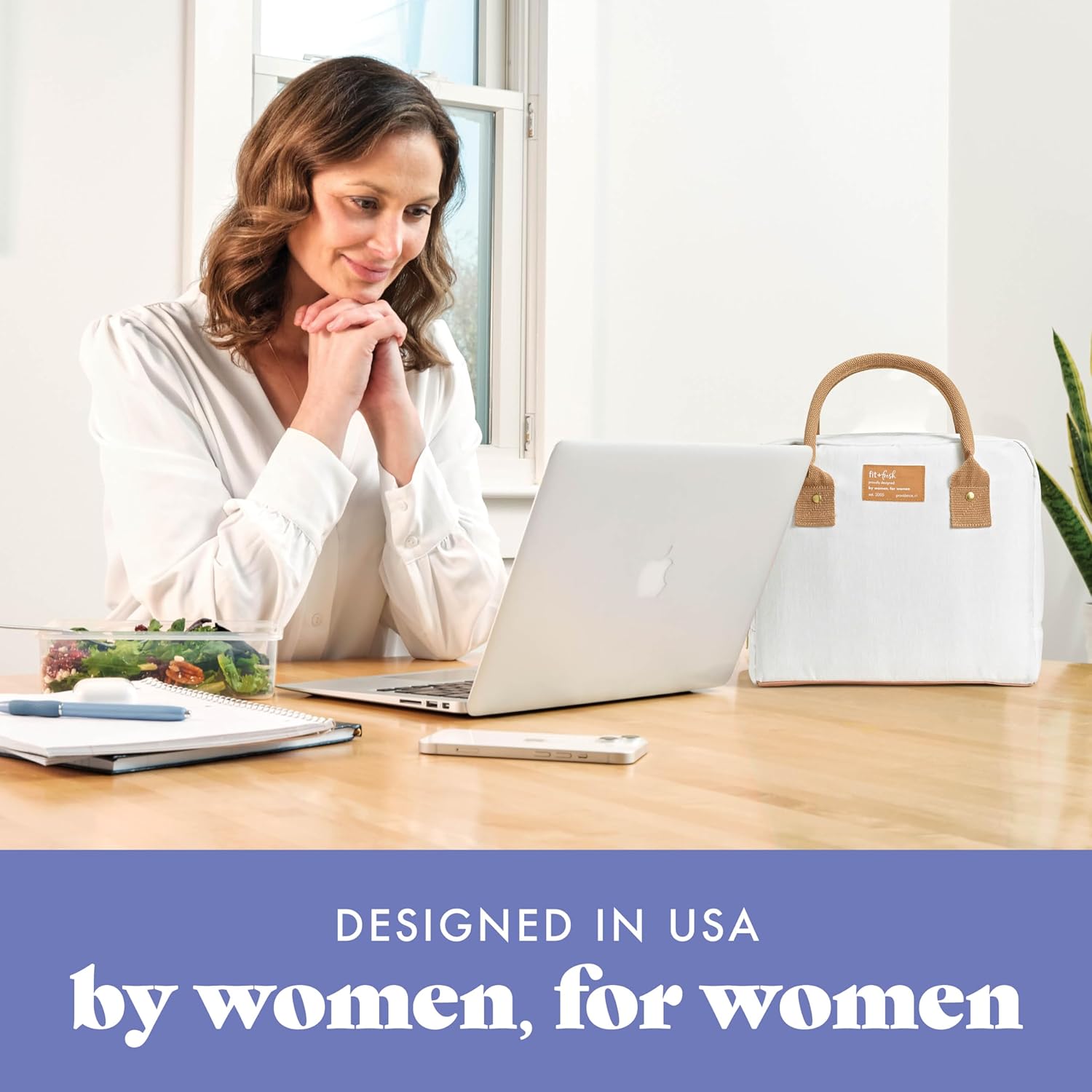 Fit & Fresh Lunch Bag For Women, Insulated Womens Lunch Bag For Work, Leakproof & Stain-Resistant Large Lunch Box For Women With Containers, Zipper Closure Bloomington Bag, Ivory Woven - Image 6