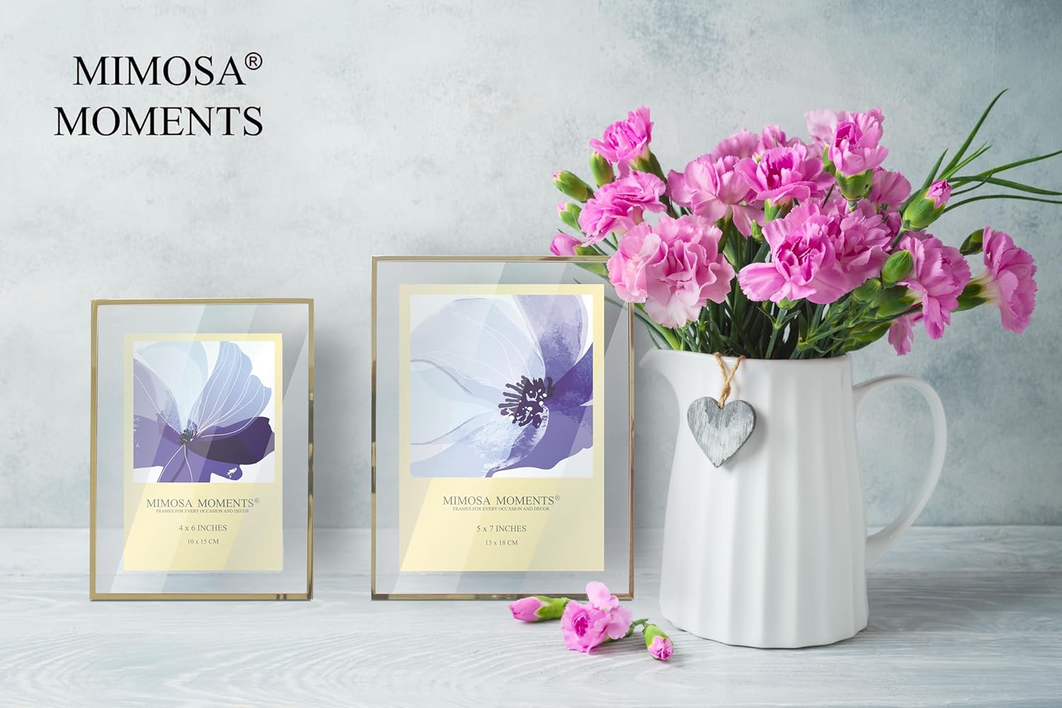 MIMOSA MOMENTS Brass Metal Floating Picture Frame Wire Easel (Brass, 5X7)