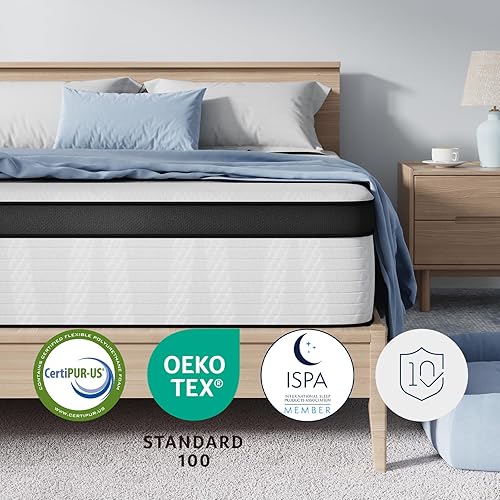 Miniatura 7 de Avenco Colchón King de 12 pulgadas, firmeza media, tamaño King en una caja, colchones híbridos con resortes helicoidales Smarts para aislamiento de