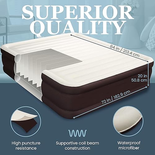 Vista 30 de Englander Colchón de aire tamaño Queen con bomba incorporada, cama inflable doble de lujo para el hogar, viajes y campamento, cama inflable de Marrón