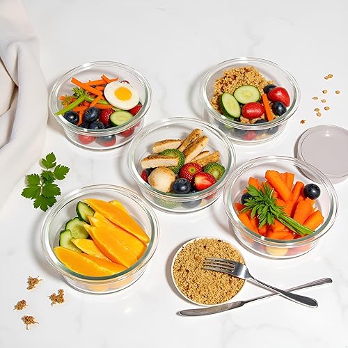 Miniatura 9 de Small Round Glass Food Containers with lids, 12oz Round Food Storage Containers with Lid, 1.5 Cup Small Glass Food Containers with Lid BPA-Free,