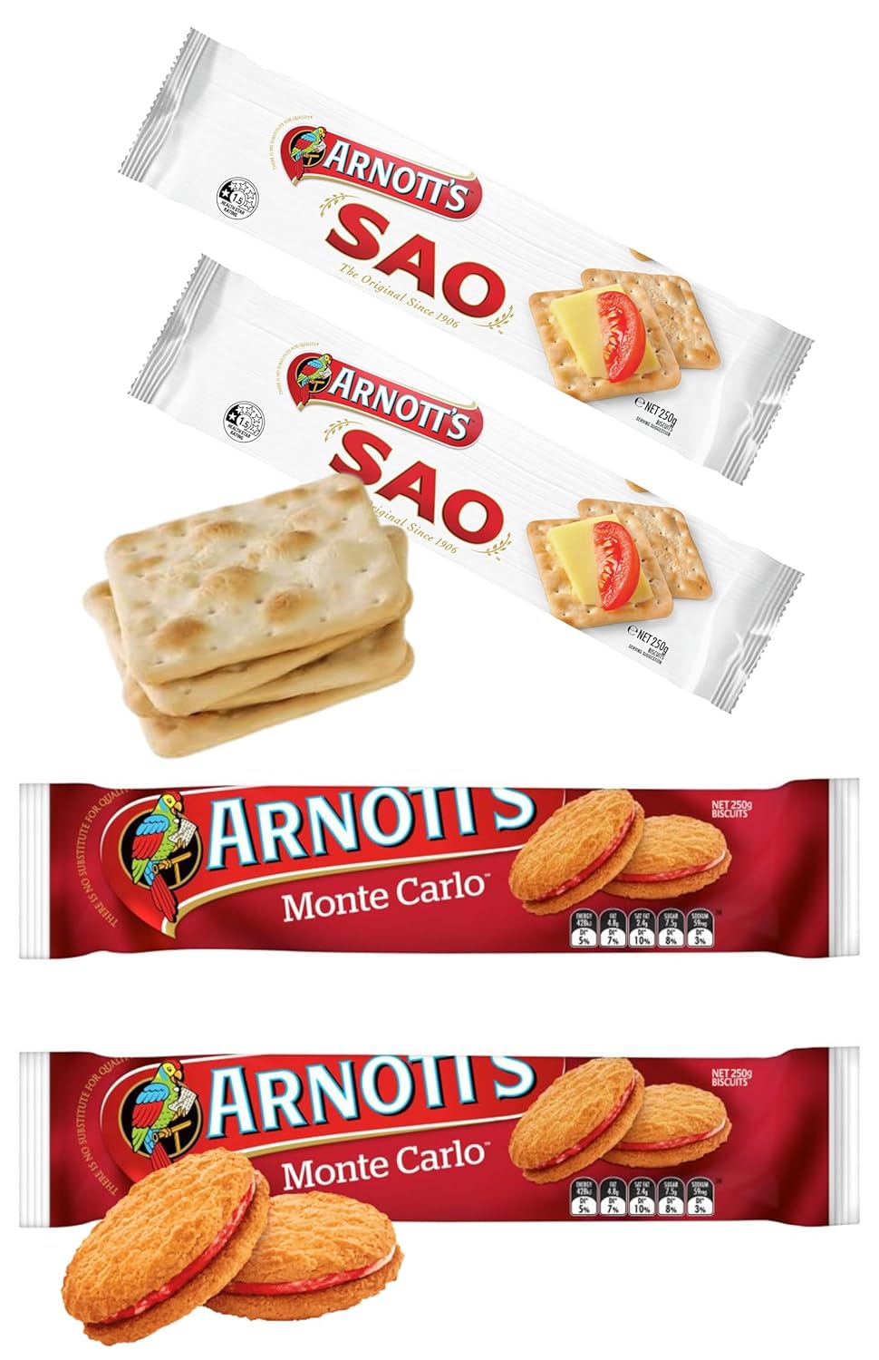 SAO Crackers, Monte Carlo Cream Biscuits (VALUE PACK Of 4) The Original Since 1906 Full Size, A family favorite for generations - Imported From Australia