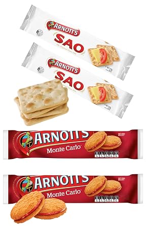SAO Crackers, Monte Carlo Cream Biscuits VALUE PACK Of 4 The Original Since 1906 Full Size, A family favorite for generations - Imported From Australia