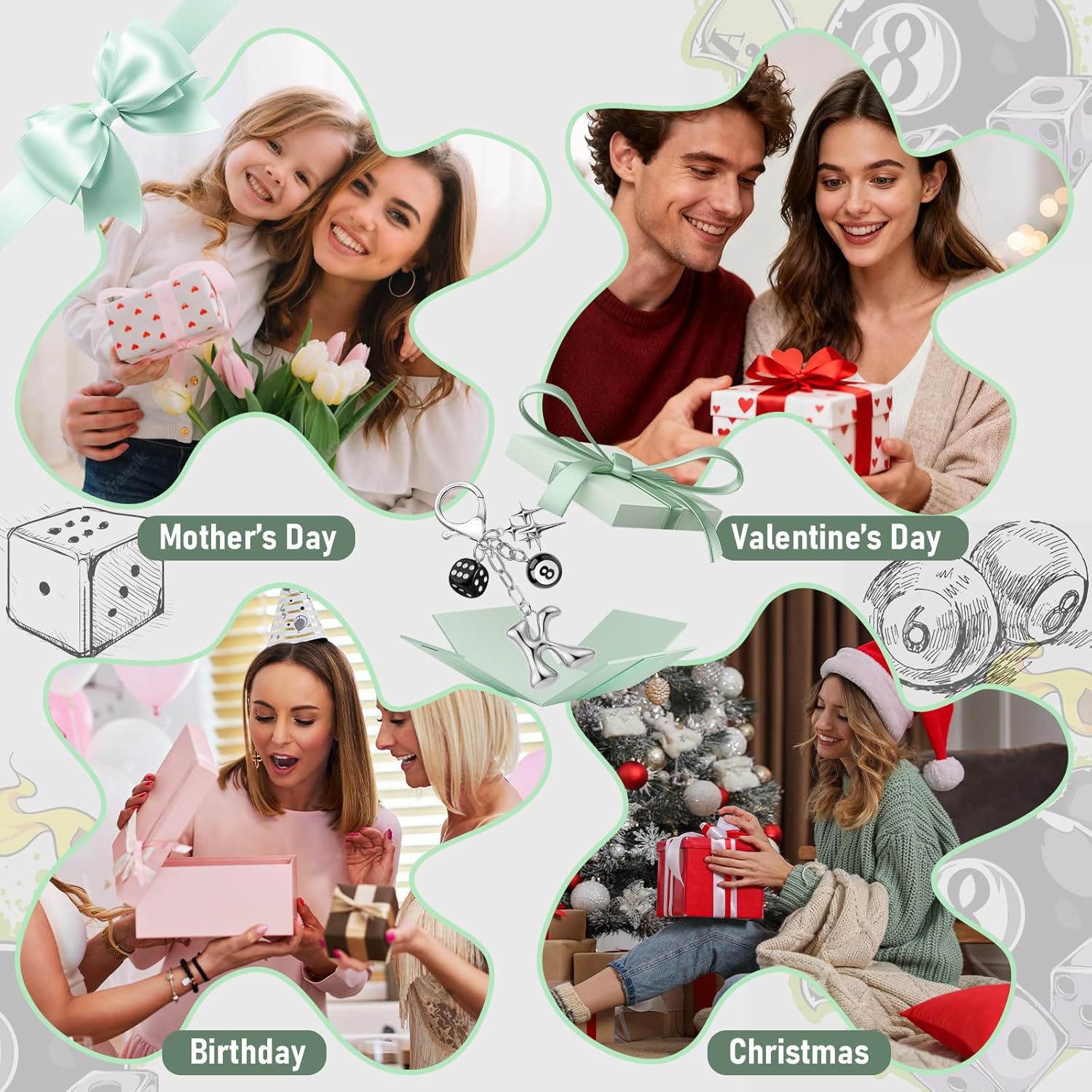 Y2K 8 Ball Dice Keychain with Bubble Initial Letter A-Z Silver Star Bag Charm & Aesthetic Gothic Keyring for Women - Image 6