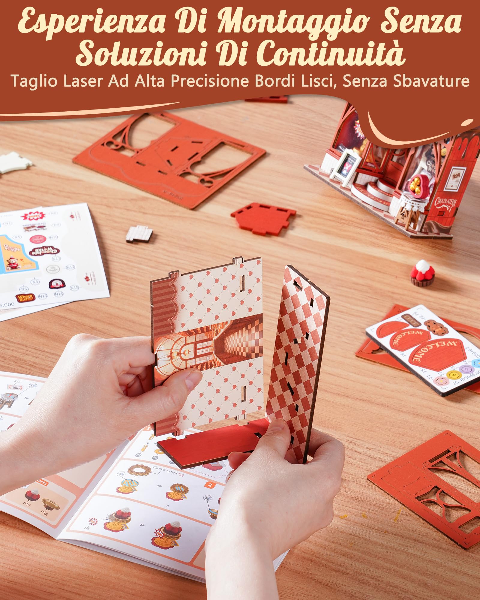 Rolife Miniature Casa Sweet Chocolate Shop, 98 pezzi Kit Casa in Miniatura DIY, Modellismo da Costruire Adulti Casa delle Bambole in Legno Puzzle 3D Nessun collante necessario