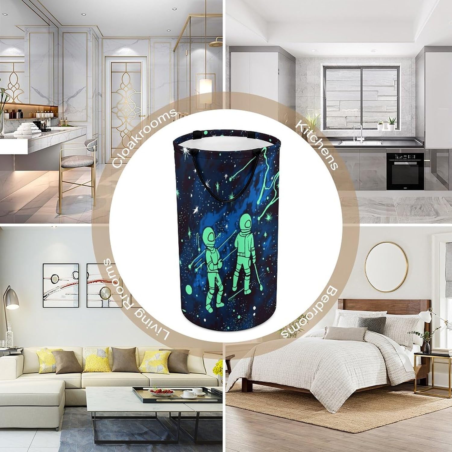 Glow in The Dark Laundry Hamper with Handles Waterproof Collapsible Laundry Basket Large Lightweight Round Dirty Clothes Hamper for Home Dorm Bathroom Decor