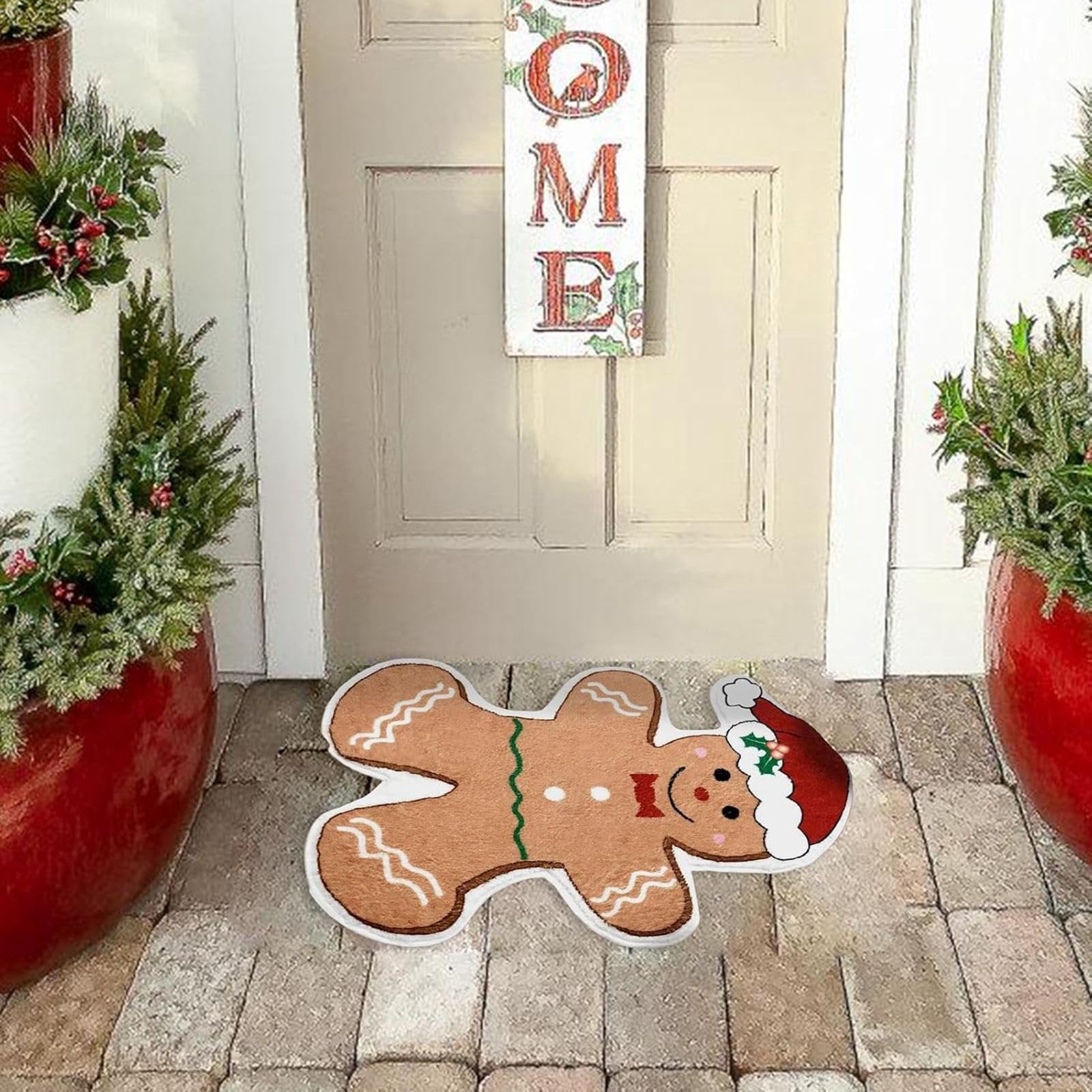Tapis de sol de cuisine de Noël antidérapant lavable bonhomme en pain d'épice