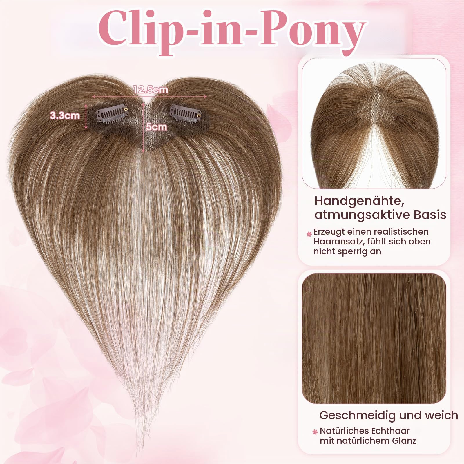 Rich Choices Clip in Pony Echthaar 100% Remy Haarteil Echthaar Pony Haarteil Clip in Hair Topper für Damen Kurz Haar Extentions 9g #4 Mittelbraun Curtain Bangs