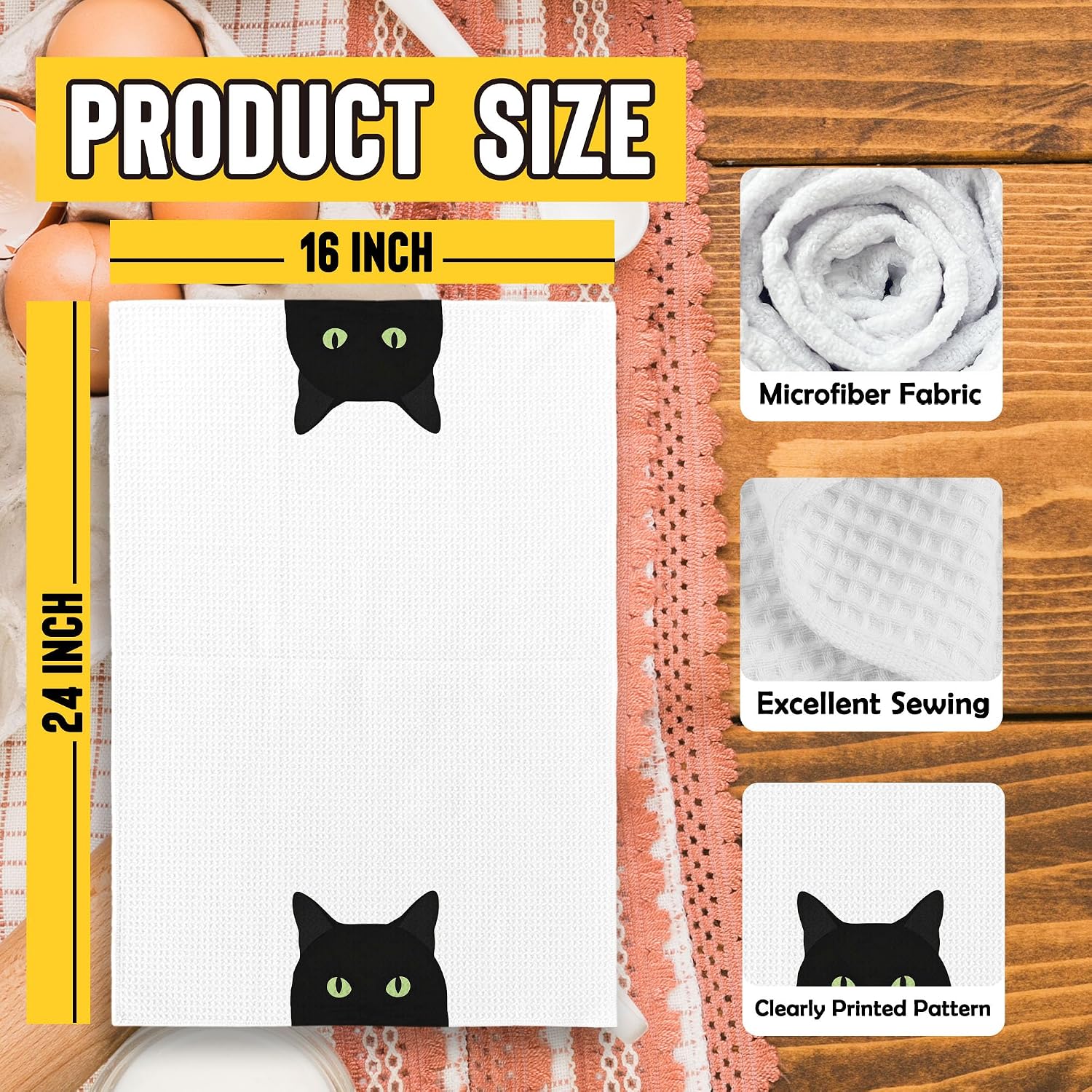 Cute Peeking Black Cat Halloween Hand Tea Dish Towels for Kitchen Decor image 2