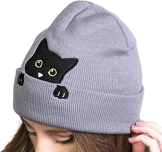 Cat Beanie Winter Hats for Women - Cute Cat Ear Beanie Womens Beanie - Cat Gifts for Cat Lovers, Teen Girl Gifts, Unique Gifts for Women, Stuff for Women, Teen Girls Trendy Stuff Grey
