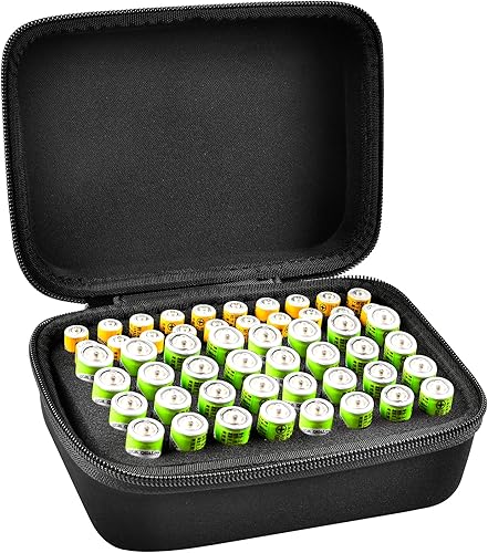 Miniatura 14 de Comecase - Caja de almacenamiento para batería dura, con estuche de transporte - Capacidad para 80 baterías AA AAA C D - con probador de batería
