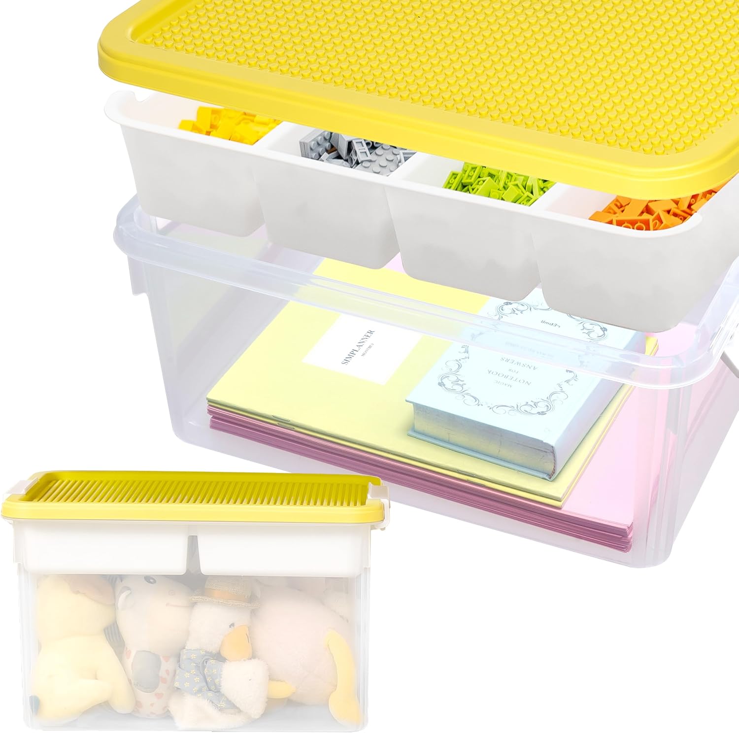 Citylife 32 QT Plastic Storage Box with Removable Tray Craft Organizers and Storage Clear Storage Container for Organizing Bead, Tool, Sewing, Playdoh, 1 Pack-Yellow