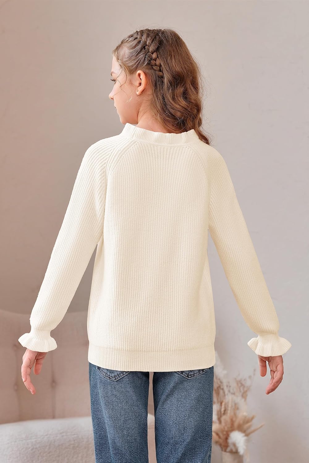 Febriajuce Girls Crewneck Sweaters Kids Fall Long Sleeve Cute Knit Pullover Tops 5-14 Years - Image 5