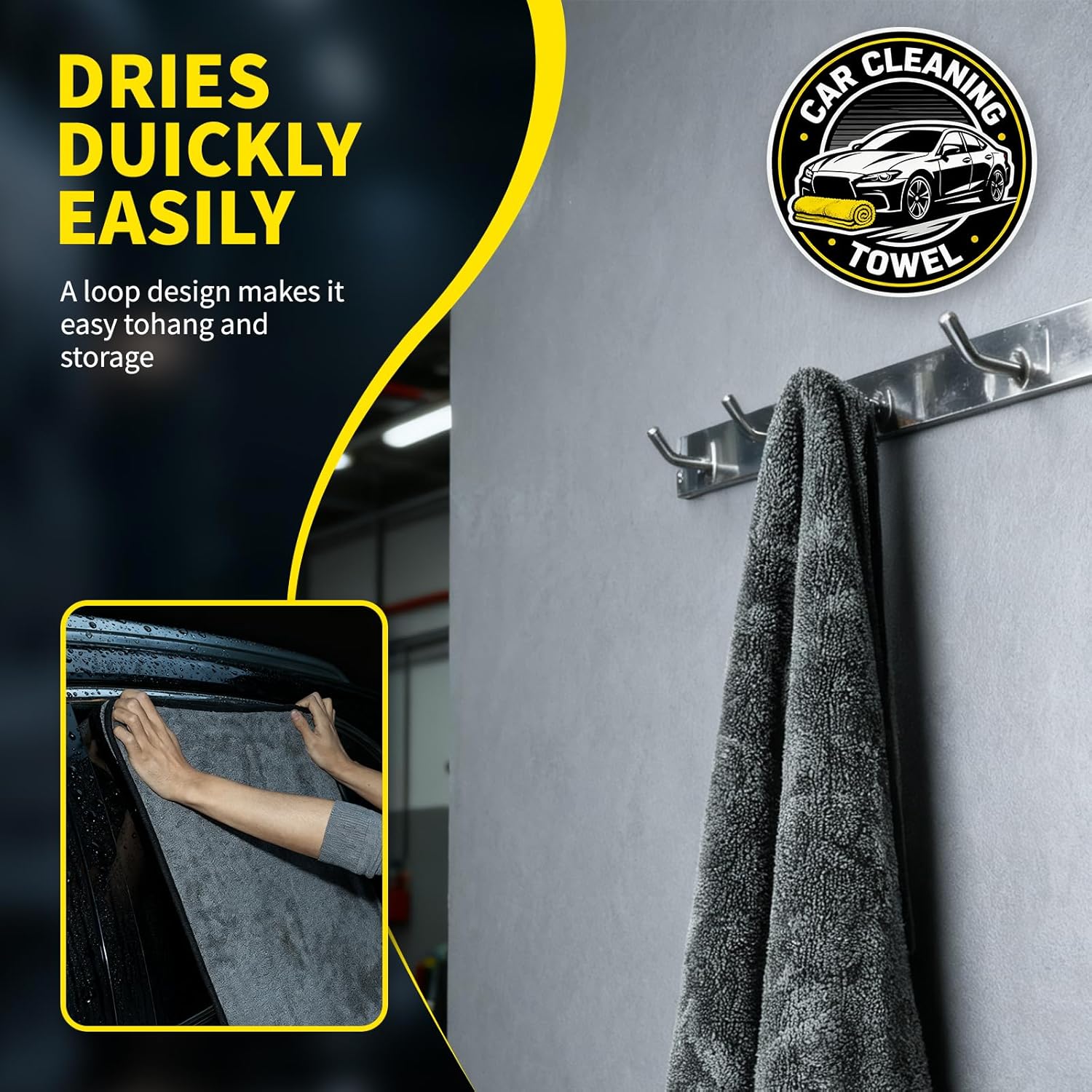 2-Pack Car Drying Towel 24"x40" - 10"x12" Detailing Pros & Home Users - 1300 GSM Microfiber Towels Absorbs Over 11lbs of Water Leaves No Streaks, Spots or Scratches Dries an Entire Vehicle