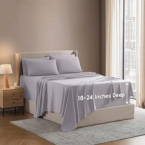 Nestl - Juego de sábanas con bolsillo extraprofundo y de microfibra suave, 6 piezas, sábanas y fundas de almohada resistentes a la decoloración,