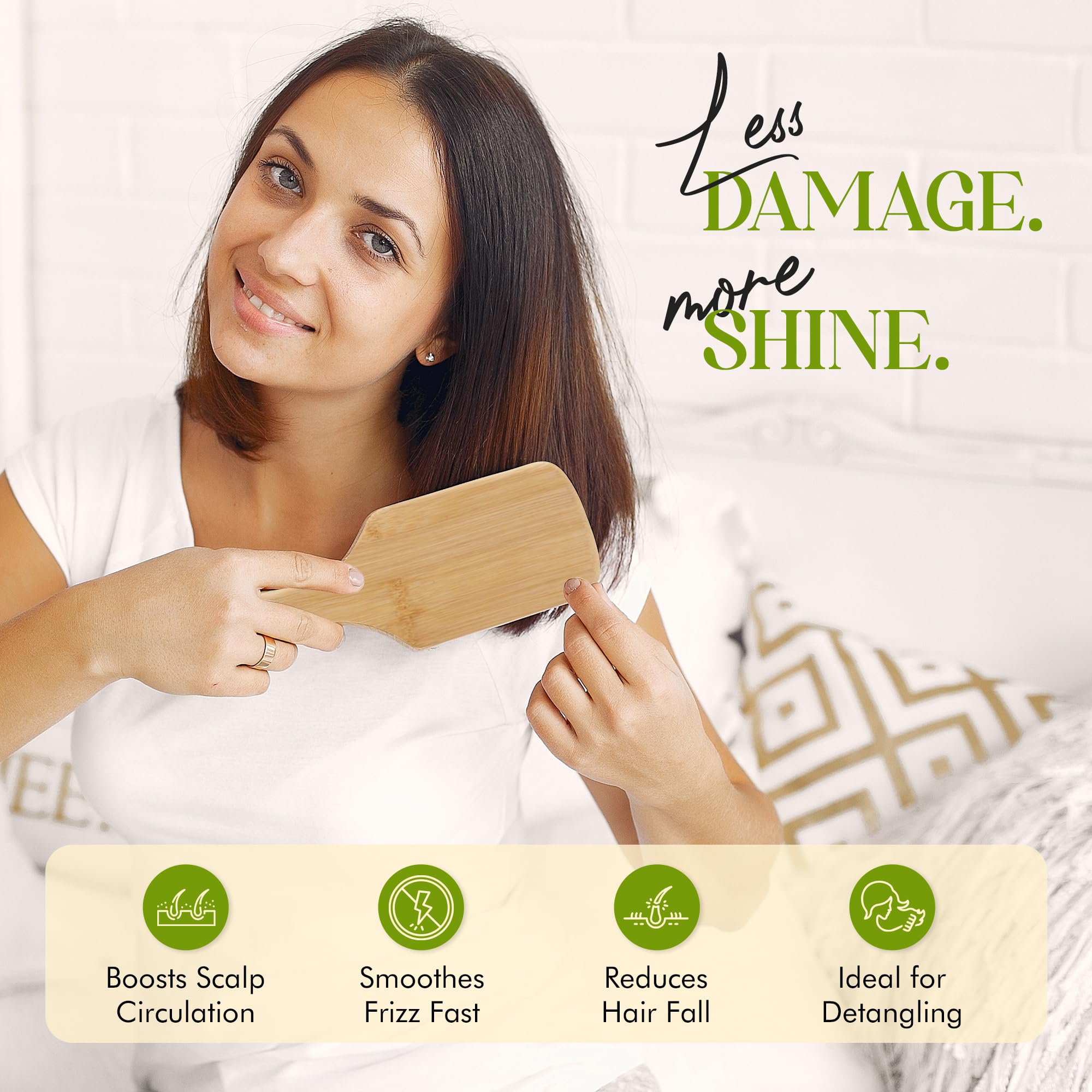 OREN'S - Cepillo desenredante de cerdas de bambú, cepillo de paleta estrecha para el crecimiento del cabello, masaje del cuero cabelludo y antiroturas, adecuado para mujeres, hombres y niños, para