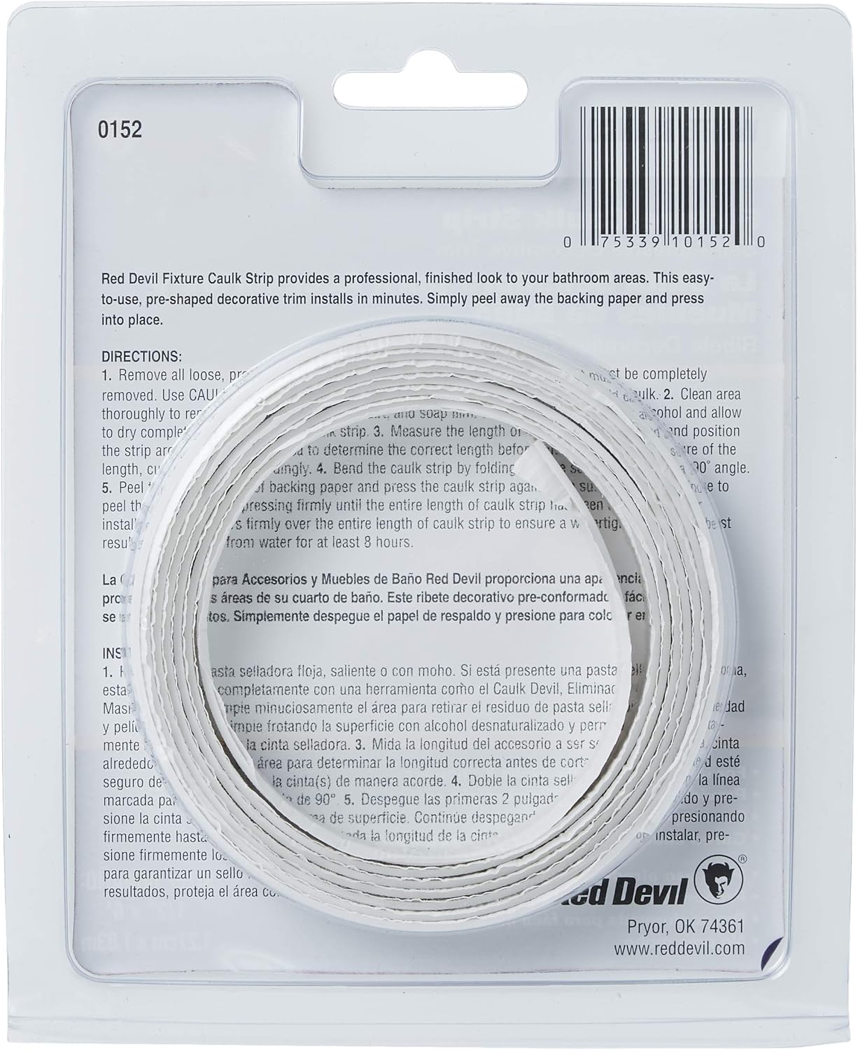Red Devil 0152, 1/2" x 6' Fixture Caulk Strip, White