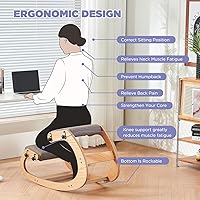 Vista 7 de Silla ergonómica, mecedora ajustable para oficina en casa, silla de oficina de madera para aliviar el dolor de espalda, gris