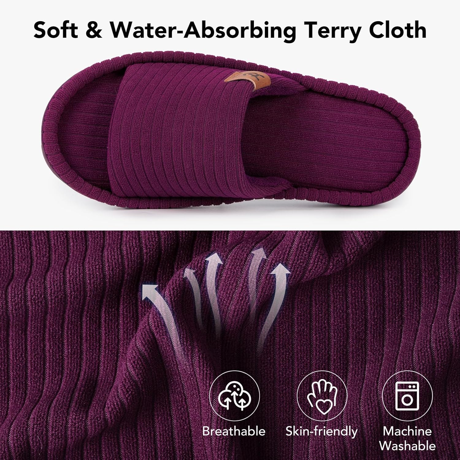 VeraCosy Women's Open Toe Slippers Soft Terry Cloth Indoor Slip on House Shoes 9-10 Plum Purple image 3 of 6 B0CLGL7JG4