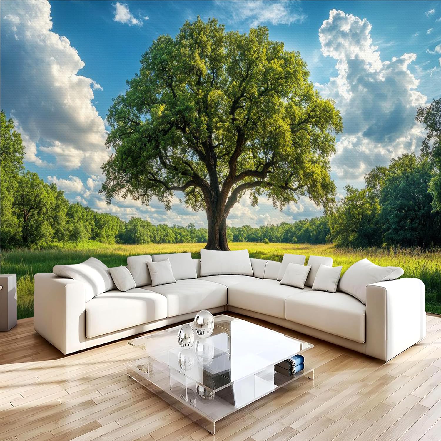 Papier peint panoramique 3D chêne 400x280 cm déco murale salon intissé