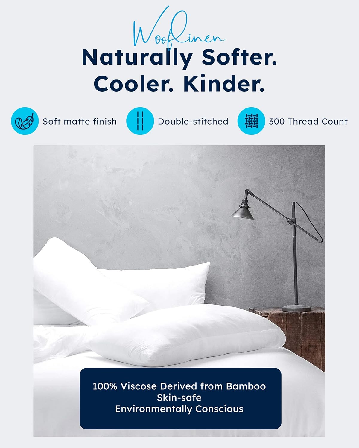 Wooflinen 100% Viscose Derived from Bamboo Duvet Cover Set – White Cooling Duvet Cover with Pillowcases – Silky Soft Like Silk Bed Sheets – Zipper Closure & Corner Ties – California King, 3 Pc Set