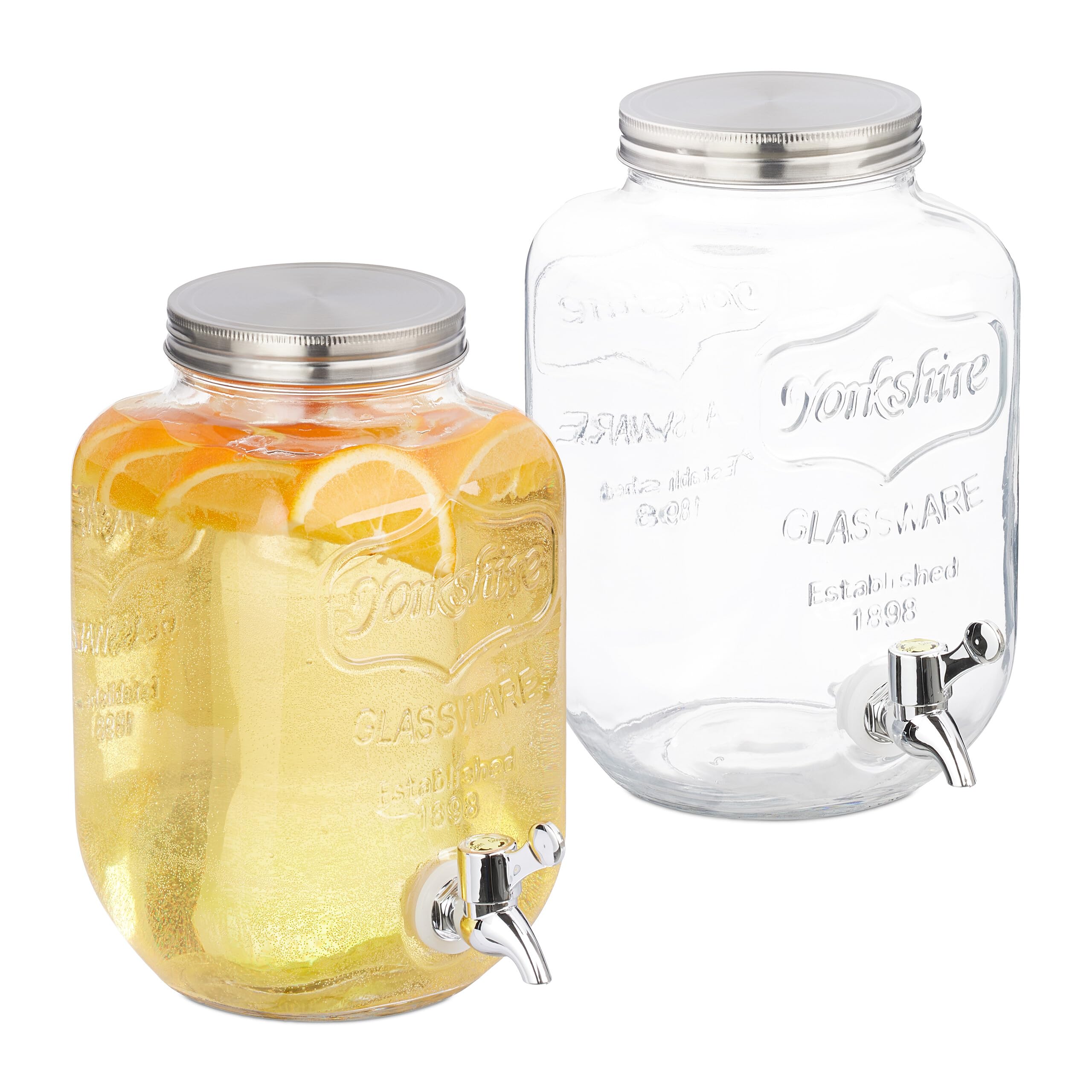 Relaxdays Transparent Drinks Dispenser, 2 Jars, 4 Litres Each, With Tap & Lid, Water Pitcher, Beverage Container,