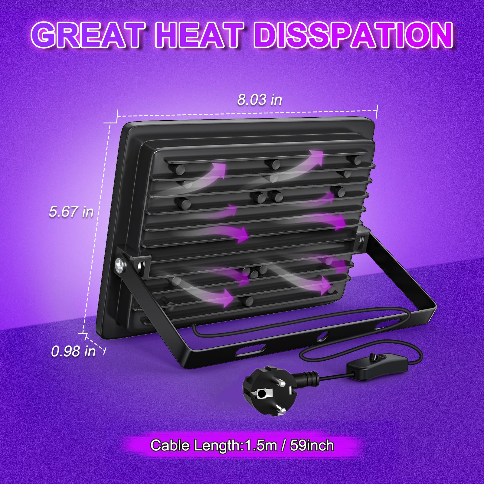 100W Black Light, UV Lamp, Black Light, IP67 Waterproof, for Halloween Decoration, Christmas Decoration, Hardened UV Resin, Neon Party (2 Pieces)