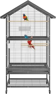 Vogelkäfig Groß, Papageienkäfig Mit Sandschublade, Voliere Auf Rollen, Birdcage Mit 3 Sitzstangen, Vogelvoliere Mit Rollen, 80 x 60 x 167 cm, Nymphensittich Käfig, Vogelkäfig Wellensittich
