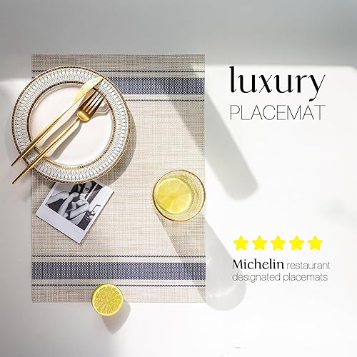 Miniatura 173 de LEXMORE Juego de 6 manteles individuales tejidos de vinilo/plástico para mesa de cocina, interior/exterior, lavables, manteles individuales lavables