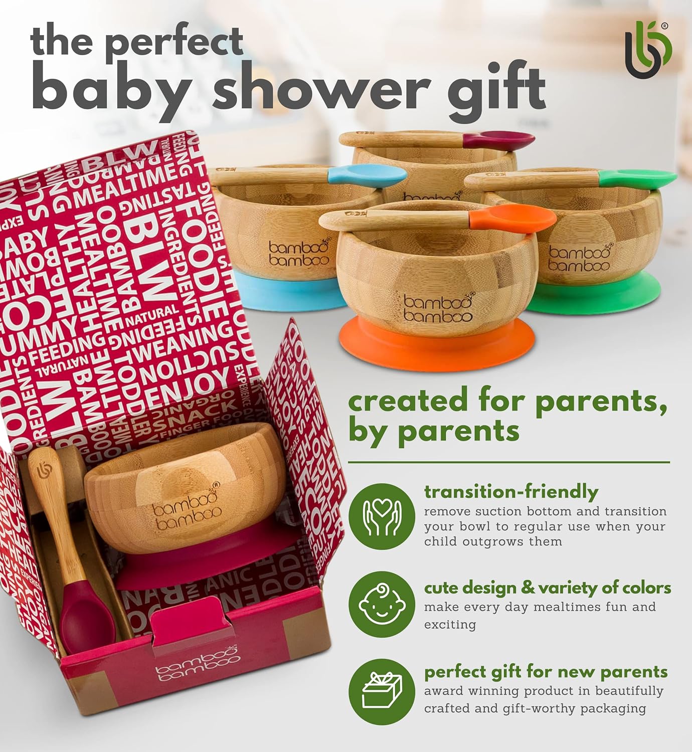 Suction Bowl for Baby, Bamboo Baby Bowl and Spoon Set with Removable Food-Grade Silicone Suction Cup for Kids – Safe, Sturdy, Non-Toxic Toddler Suction Bowl for Baby-Led Self-Weaning (Cherry Bundle)