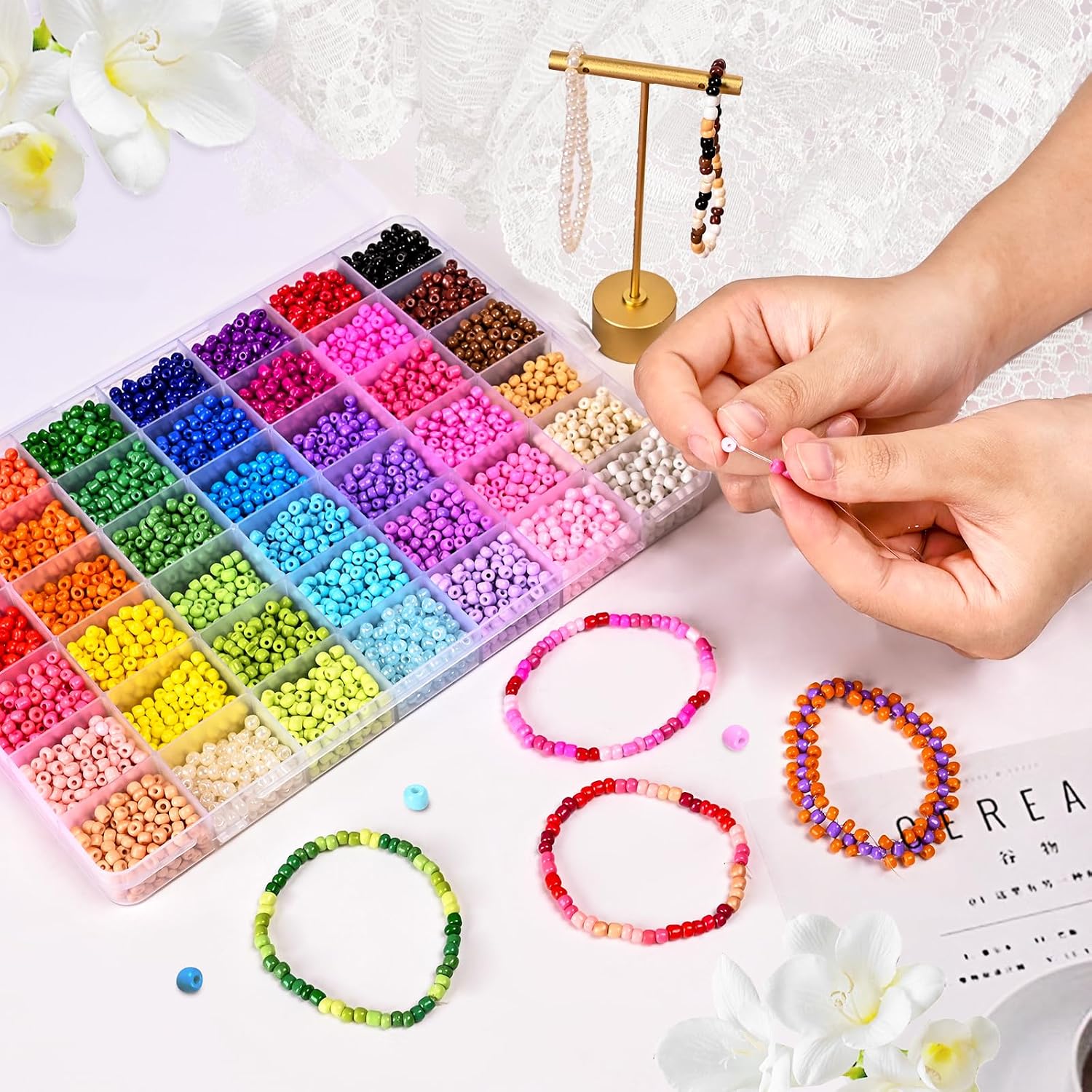 Vtssvow 42 Colors 4mm Glass Seed Beads for Bracelets Making, 8400pcs Friendship Bracelet Making Kit, Small Glass Beads for Jewelry Making