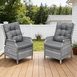 COMLAX FIELD 2er Rattan Gartenstuhl mit Verstellbarer Rückenlehne, Gartensessel Wetterfest, Rattansessel Outdoor, Essstuhl Lounge Sessel für Garten Balkon Indoor