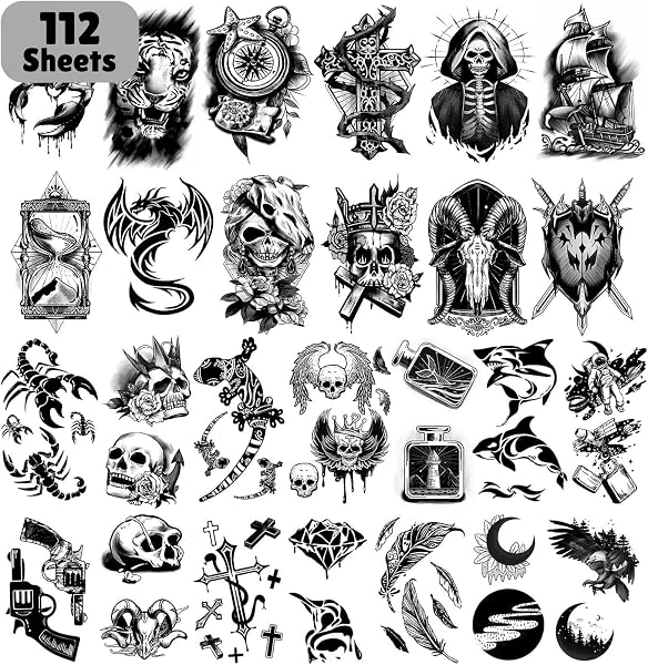 Leesgel 112 Feuilles Tatouage Ephemere avec Motifs Variés