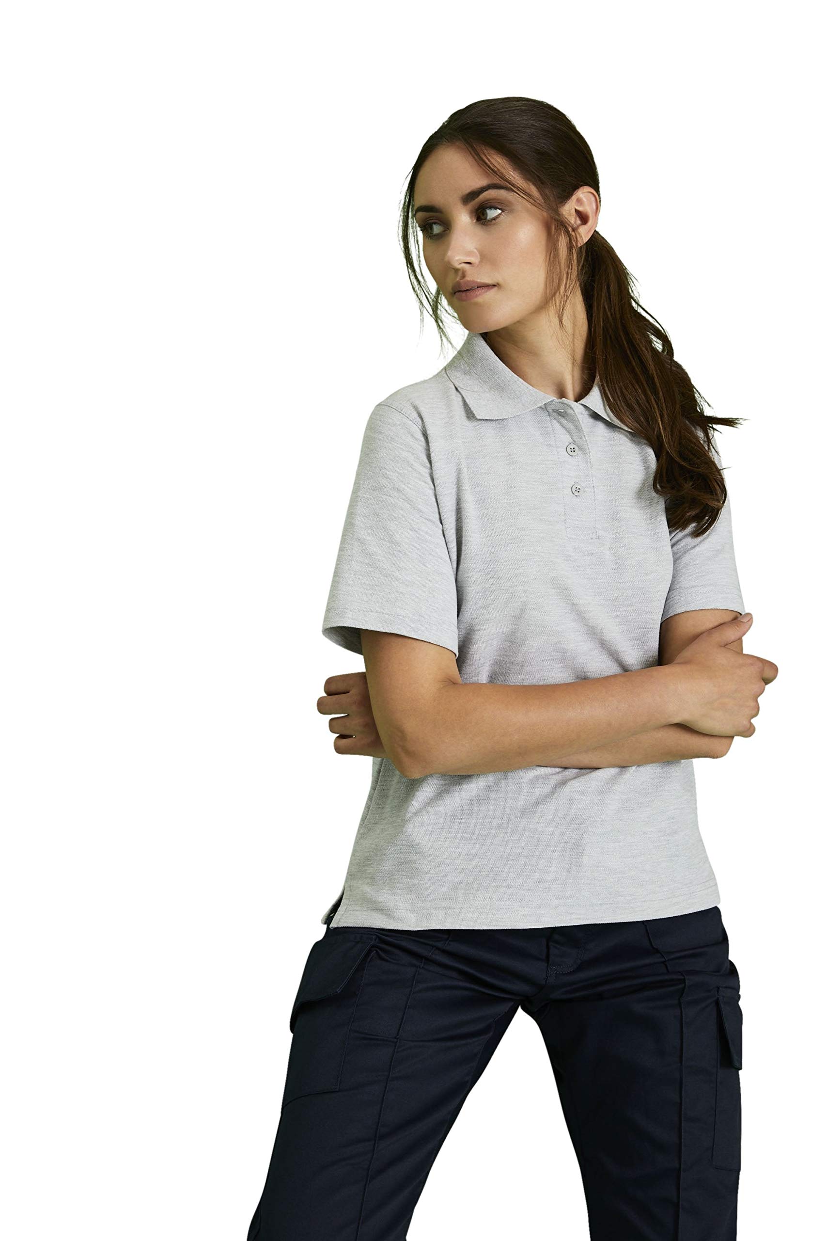 Uneek Clothing Women's Heather Grey Simon Jersey Uneek Polo Shirt Small Grey