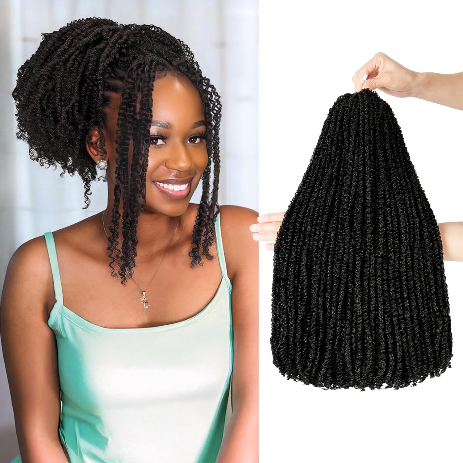 Mini Passion Twist Crochet Hair for Black Women-18 Inches 6 Packs Natural Black Pre Twisted Elastic and Cuttable Hair Extensions,Braided by Soft Synthetic Twist Bohemian Curl(18"-6P,1B)
