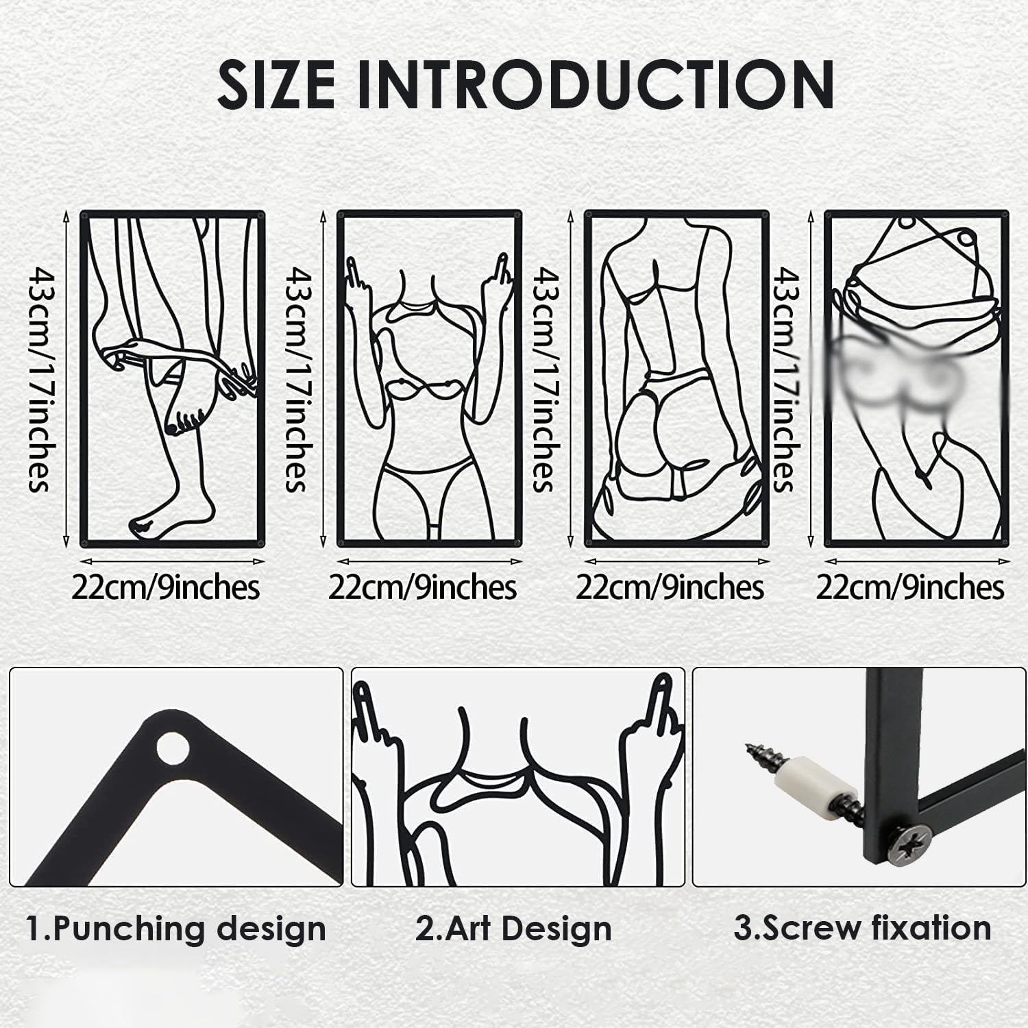 DoMyfit 4 Pieces Woman Art Wall Decor Abstract Line Metal Wall Decor Art Print Decor Line Drawing Home Hanging Wall Art for Living Room Bedroom Wall (Black)