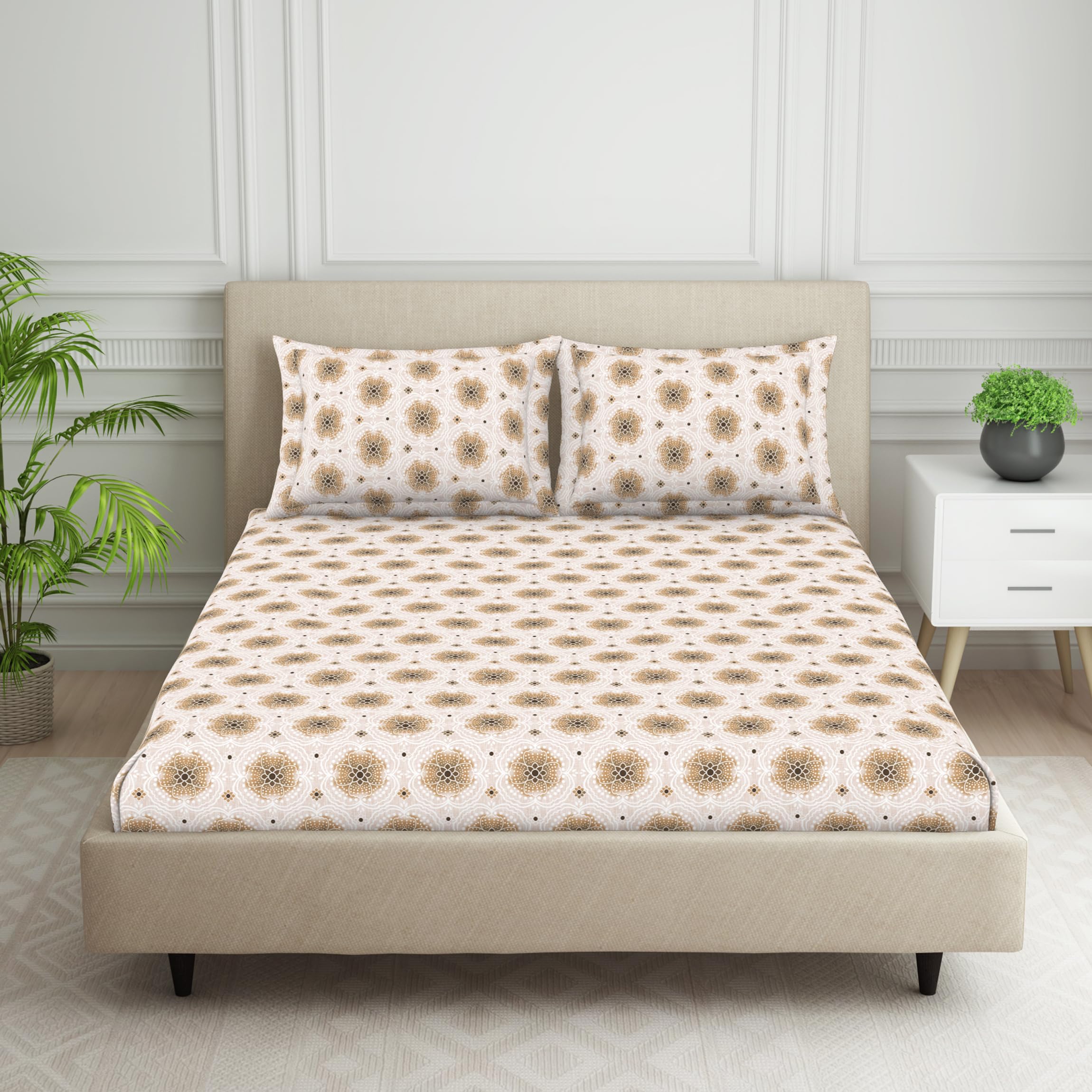 Welspun 120 TC Cotton Blend Bedsheet for Double Bed with 2 Pillow Cover | Skin Safe & Super Soft King Size Bed Sheet | (