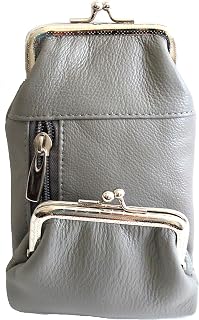 Pure Leather Cigarette Case Coin Pouch Combo 2 Snap + Zipper Pocket Fit 100's King - GREY