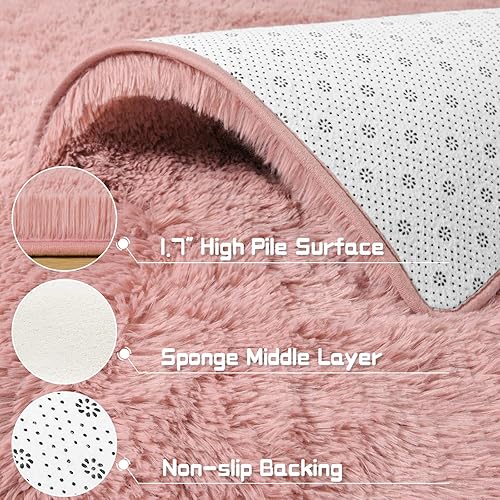 Miniatura 3 de Alfombras de área para sala de estar, alfombra mullida súper suave para dormitorio, alfombra peluda color rubor de 4 x 5.9, alfombra de felpa para
