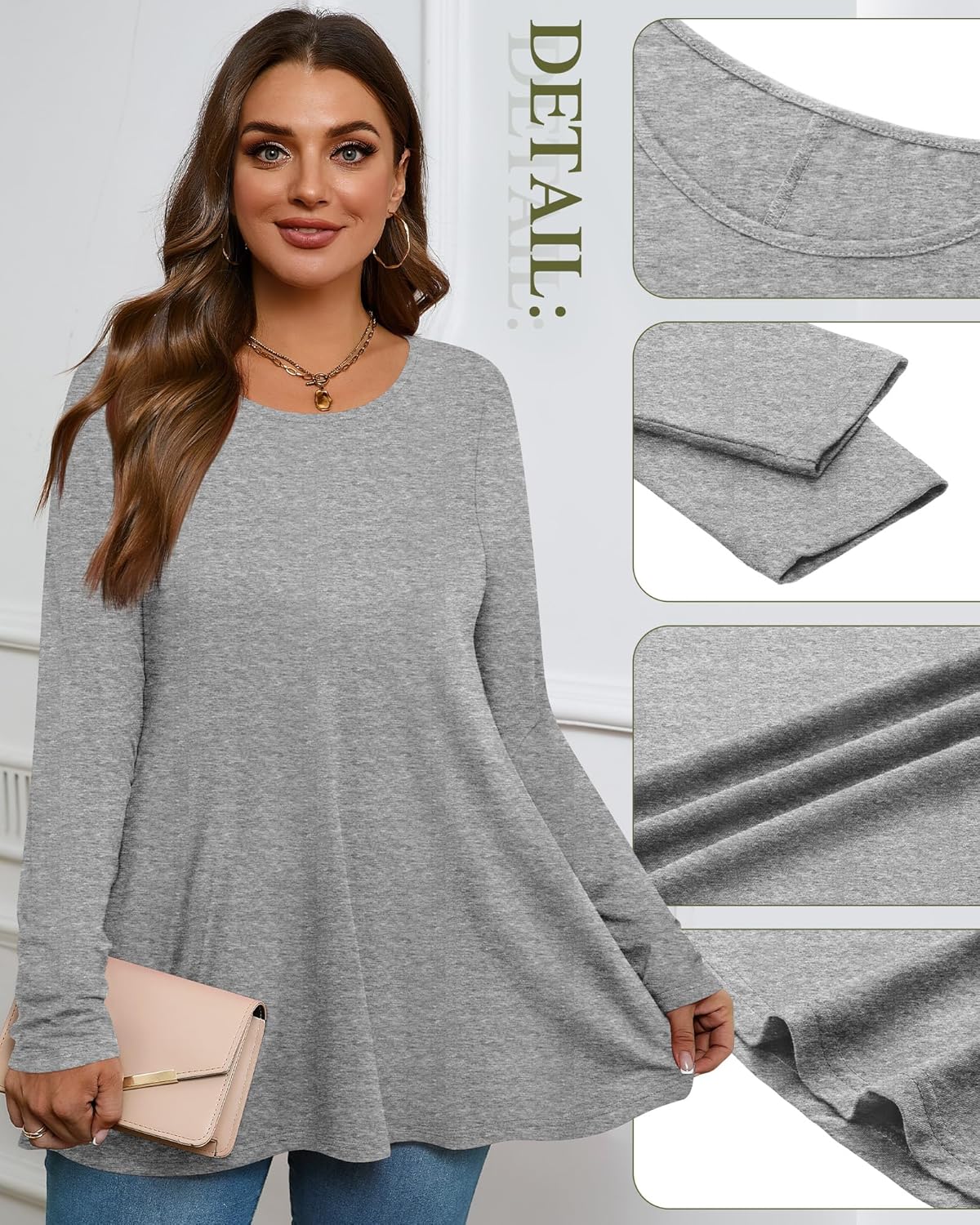 3 Pack Women's Plus Size Tunic Top Casual Long Sleeve Shirts Knitted Loose Fit Blouse Wear with Leggings - Image 5