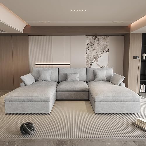 Miniatura 42 de WJShome - Sofá seccional modular en forma de nube para sala de estar, sofá de 160" con relleno de plumón en forma de U con otomano, sofás
