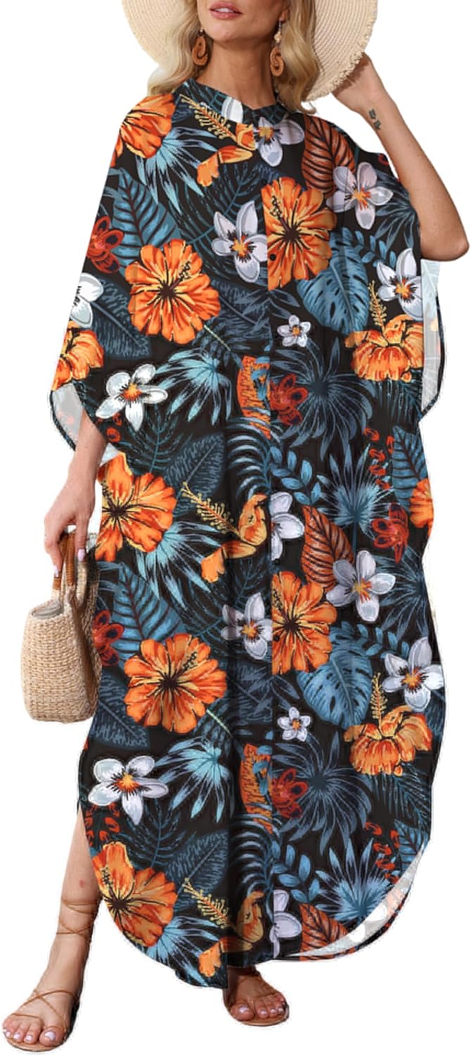 Colorful Vneck kaftan dresses for beach coverups and swimwear