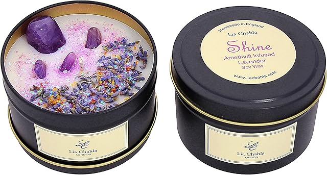 8 oz Crystal Candle, Lavender Scented Candle with Amethyst Crystals, Shine Candle, Candles Gifts for Women, Handmade in England